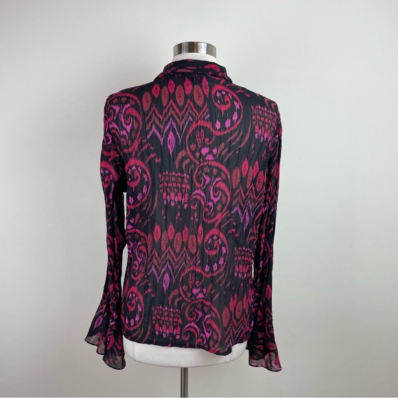 Elementz Black Red Beaded Ruffle Blouse Top Geometric Retro Women Size Large - Picture 6 of 6